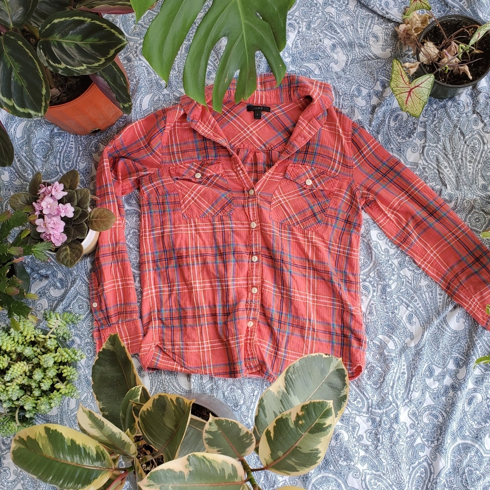 J Crew Plaid Button Up Small